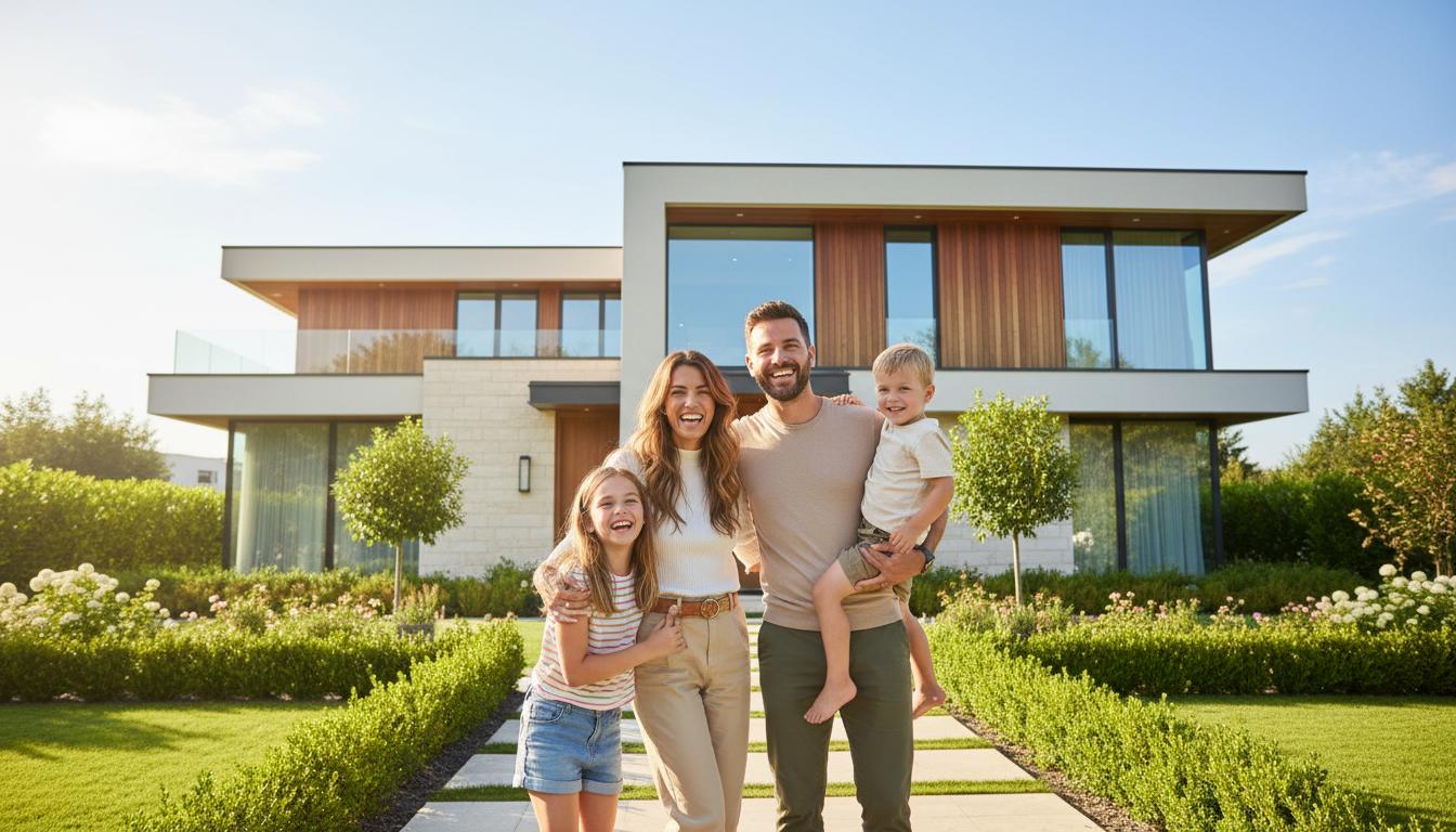 Famille devant leur nouvelle maison